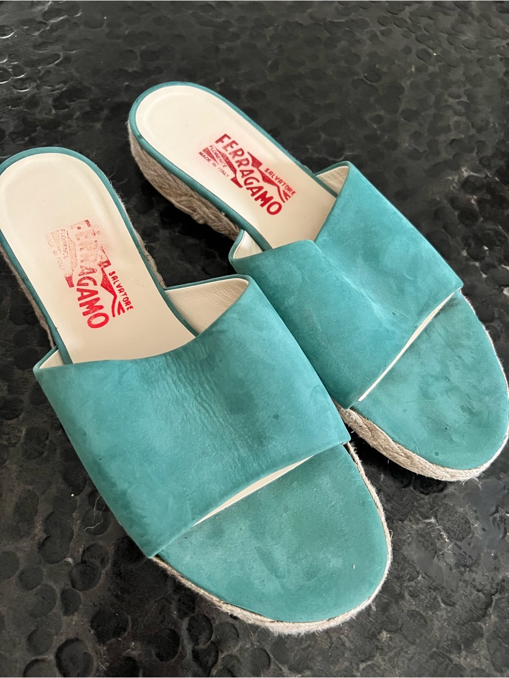 Salvatore Ferragamo Turquoise Slide Sandals